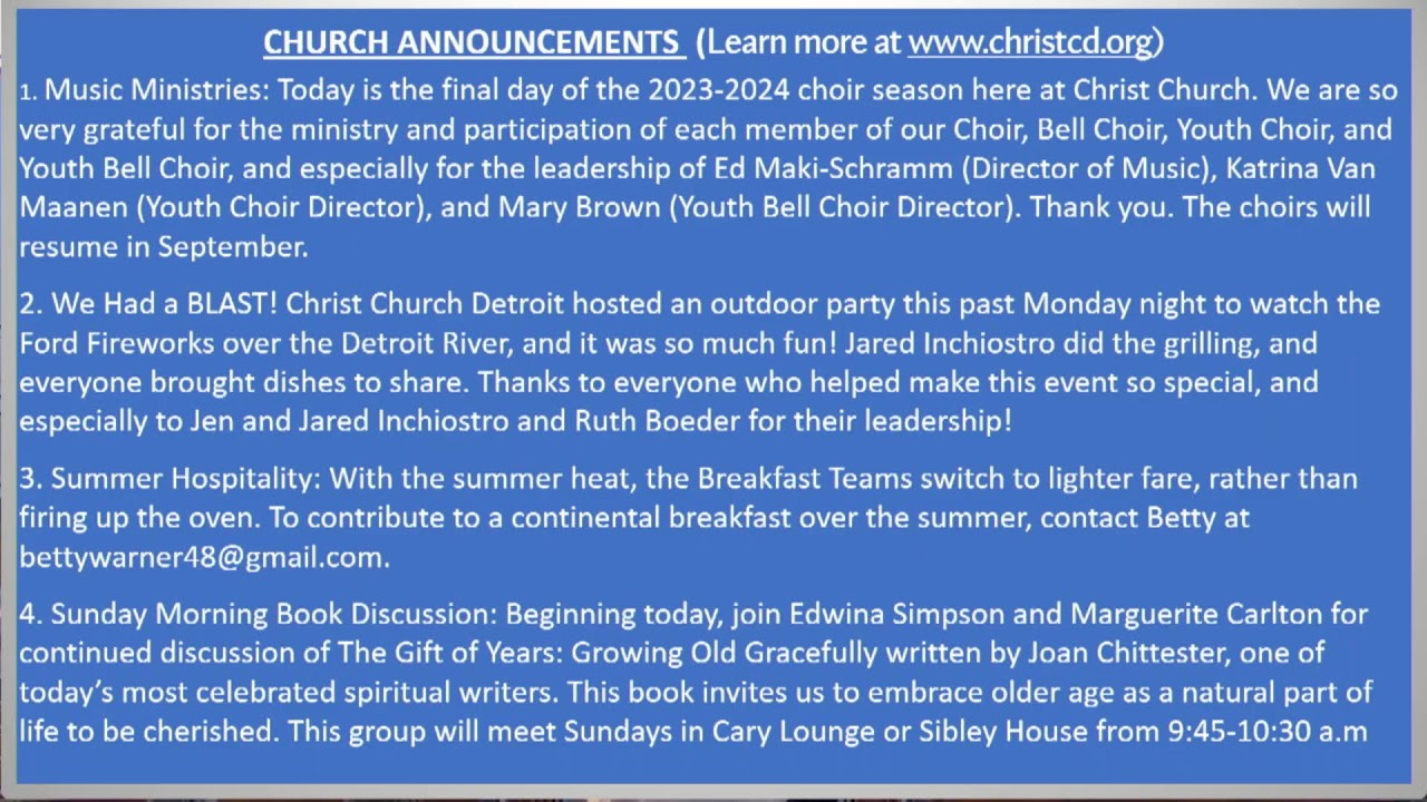 Christ Church Detroit - 10:30 Choral Eucharist - 6/30/24